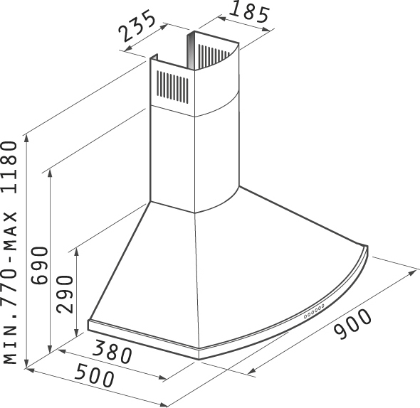 Pyramis Classic Οβάλ Απορροφητήρας Καμινάδα 90cm Inox