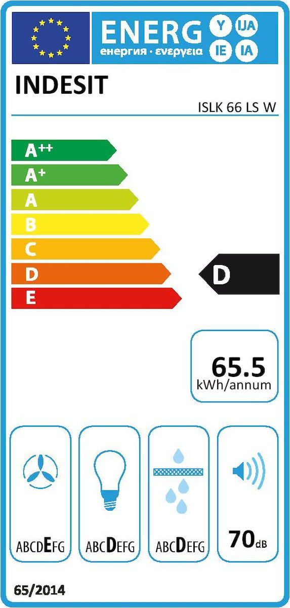 Indesit ISLK 66 LS W Ελεύθερος Απορροφητήρας 60cm Λευκός