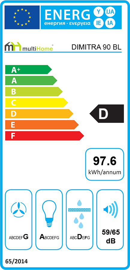 MultiHome Dimitra 90BL Ελεύθερος Απορροφητήρας 90cm Μαύρος