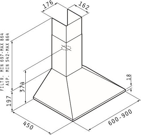 Pyramis Τετράγωνος Plus Classic Απορροφητήρας Καμινάδα 90cm Inox