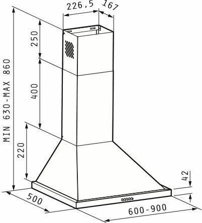 Pyramis Ecoline Τετράγωνος Απορροφητήρας Καμινάδα 60cm Inox