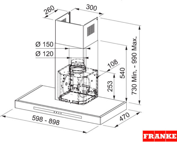 Franke Smart T-Shape FSMT 905 XS Απορροφητήρας Καμινάδα 90cm Inox