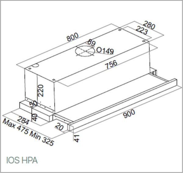 Davoline IOS HPA GR IX Συρόμενος Απορροφητήρας 90cm Inox