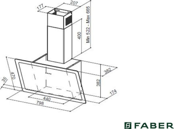 Faber Glam Light A80 Evo Απορροφητήρας Καμινάδα 80cm Μαύρος