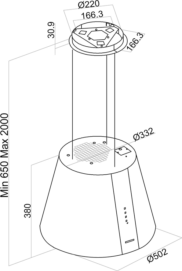 Davoline Pure Plus Απορροφητήρας Νησίδα 50cm Μαύρος