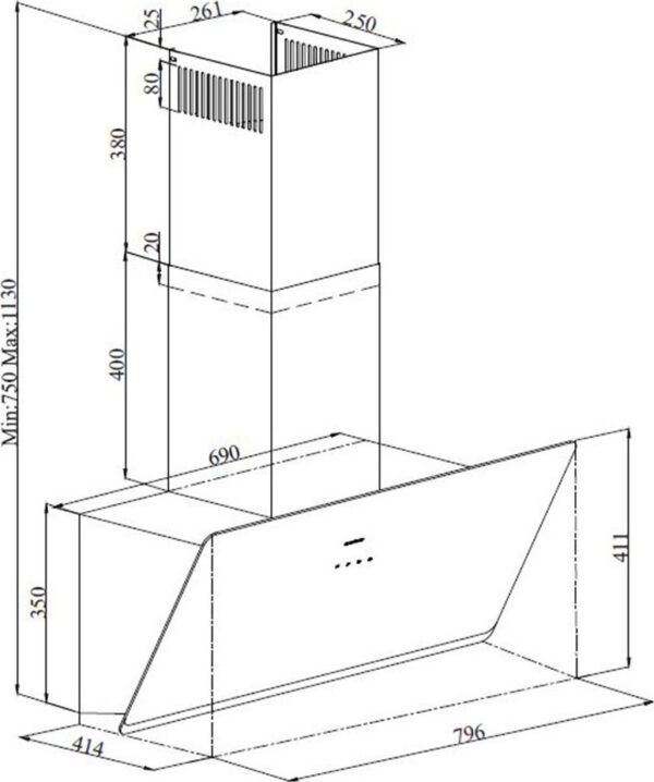 Davoline Shape 90 Απορροφητήρας Καμινάδα 90cm Μαύρος