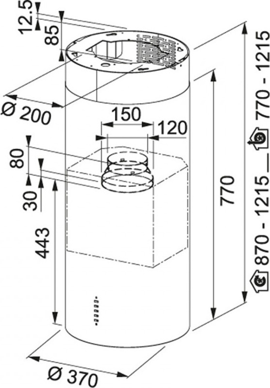 Franke Cylinder FTU PLUS 3707 I XS Απορροφητήρας Νησίδα 37cm Inox