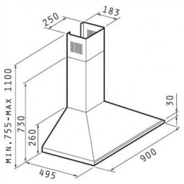 Pyramis Plus Απορροφητήρας Καμινάδα 90cm Inox