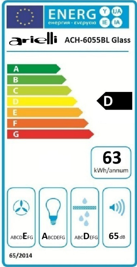 Arielli ACH-6055BL Απορροφητήρας Καμινάδα 60cm Μαύρος