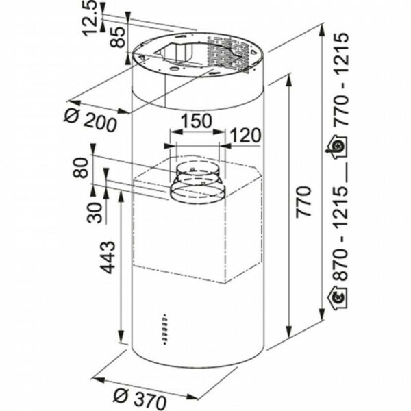 Franke Cylinder FTU Plus 3707 I BK Απορροφητήρας Νησίδα 37cm Μαύρος