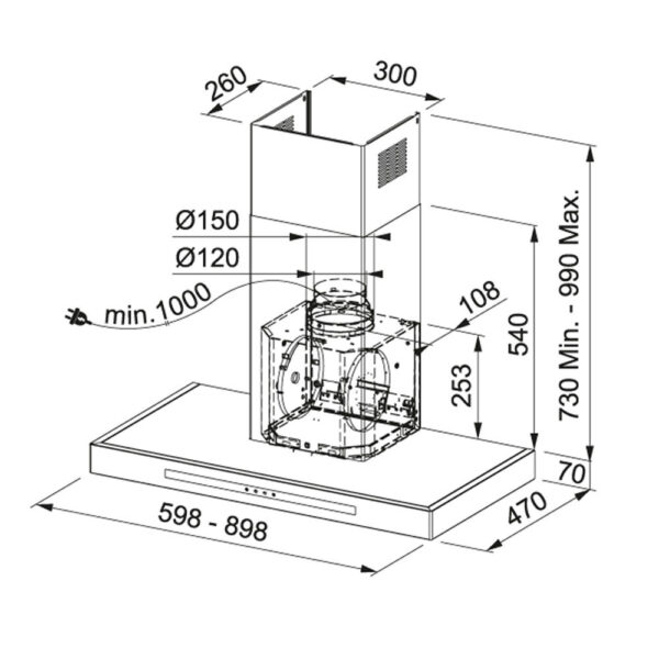 Franke New Smart T-Shape FSMT 905 XS NG Απορροφητήρας Καμινάδα 90cm Inox