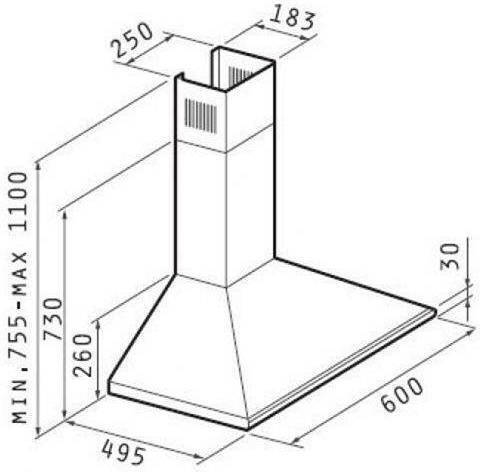 Pyramis Ecoline Τετράγωνος Απορροφητήρας Καμινάδα 60cm Inox