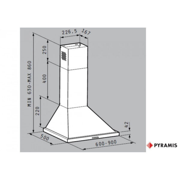 Pyramis Ecoline Τετράγωνος Απορροφητήρας Καμινάδα 60cm Inox