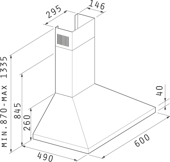 Pyramis Ecoline Τετράγωνος Απορροφητήρας Καμινάδα 60cm Inox