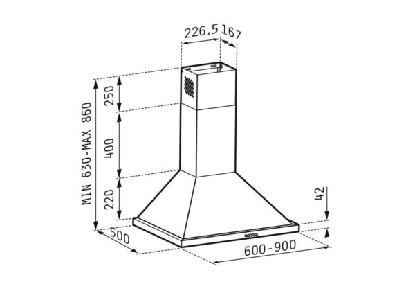 Pyramis Ecoline Τετράγωνος Απορροφητήρας Καμινάδα 90cm Inox