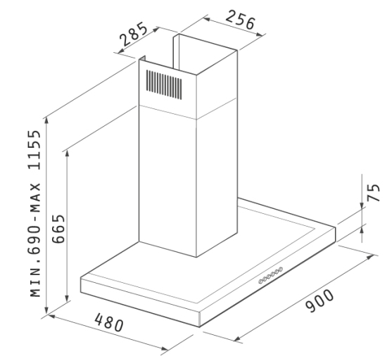 Pyramis Agilo NT Απορροφητήρας Καμινάδα 90cm Inox