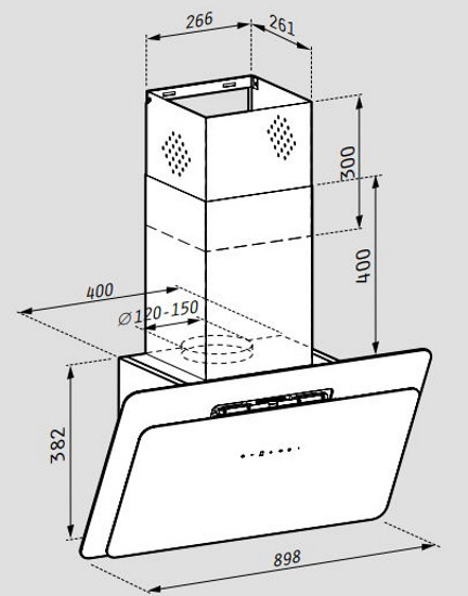 Pyramis Vetrio Απορροφητήρας Καμινάδα 90cm Inox-White