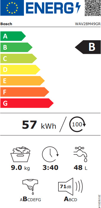 Bosch Πλυντήριο Ρούχων 9kg 1400 Στροφών WAV28M49GR WAV28M49GR