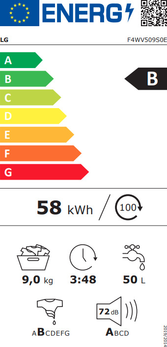 LG Πλυντήριο Ρούχων Inverter Direct Drive 9kg με Ατμό 1400 Στροφών F4WV509S0E