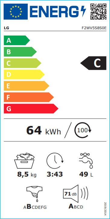 LG Πλυντήριο Ρούχων Inverter Direct Drive 8.5kg με Ατμό 1200 Στροφών F2WV5S8S0E