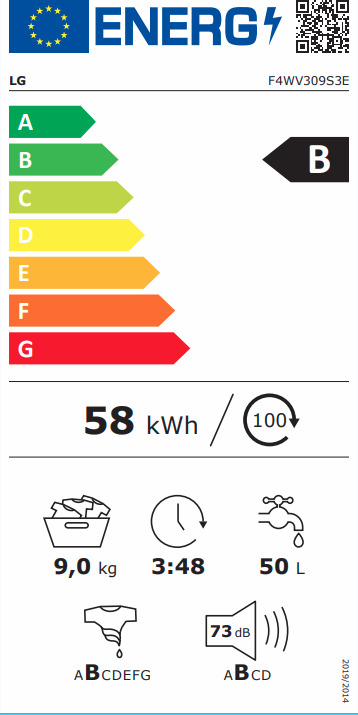 LG Πλυντήριο Ρούχων Inverter Direct Drive 9kg με Ατμό 1400 Στροφών F4WV309S3E