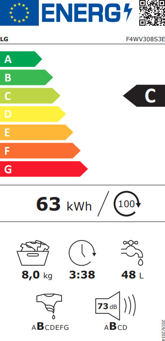 LG Πλυντήριο Ρούχων Inverter Direct Drive 8kg με Ατμό 1400 Στροφών F4WV308S3E