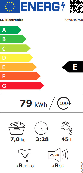 LG Πλυντήριο Ρούχων Inverter Direct Drive 7kg με Ατμό 1200 Στροφών F2WN4S7S0