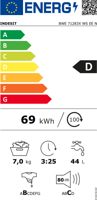 Indesit Πλυντήριο Ρούχων 7kg 1200 Στροφών BWE 71283X WS EE N F162447