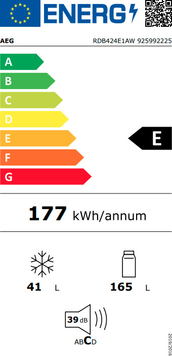 AEG RDB424E1AW Ψυγείο Δίπορτο 206lt Υ143.4xΠ55xΒ54.7εκ. Λευκό