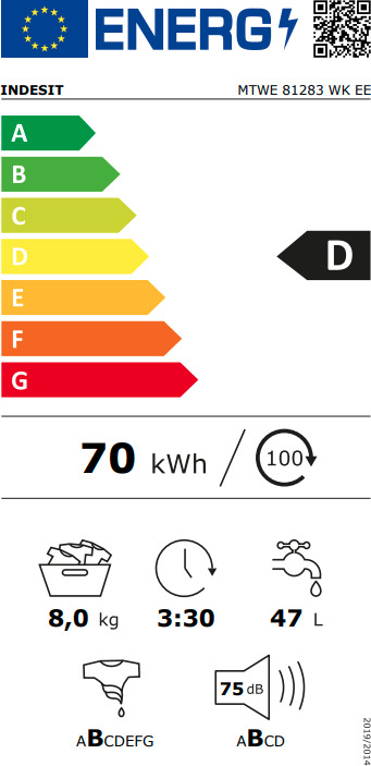 Indesit Πλυντήριο Ρούχων 8kg 1200 Στροφών MTWE 81283 WK EE F158848