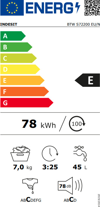 Indesit Πλυντήριο Ρούχων Άνω Φόρτωσης 7kg 1200 Στροφών BTW S72200