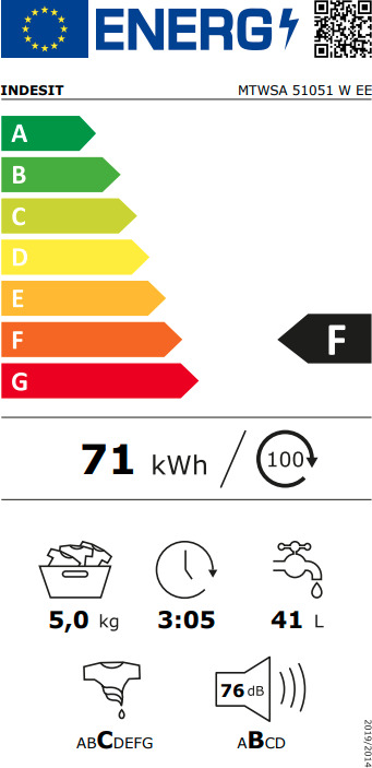 Indesit Πλυντήριο Ρούχων 5kg 1000 Στροφών MTWSA 51051 W EE