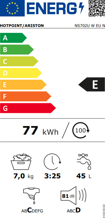 Hotpoint-Ariston Πλυντήριο Ρούχων 7kg 1000 Στροφών NS702U W EU N