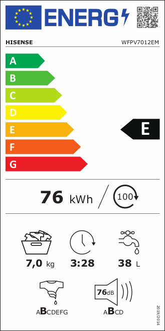 Hisense Πλυντήριο Ρούχων 7kg με Ατμό 1200 Στροφών WFPV7012EM