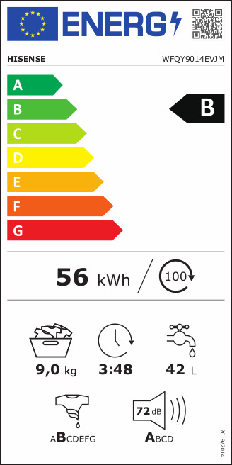 Hisense Πλυντήριο Ρούχων 9kg με Ατμό 1400 Στροφών WFQY9014EVJM