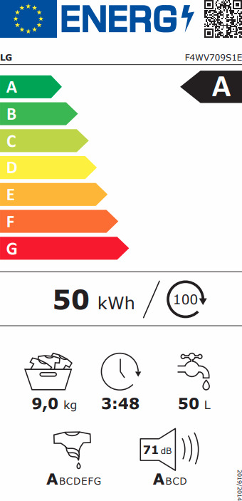 LG Πλυντήριο Ρούχων 9kg με Ατμό 1400 Στροφών F4WV709S1E