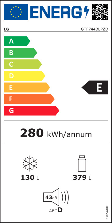 LG GTF744BLPZD Ψυγείο Δίπορτο 509lt Total NoFrost Υ180xΠ78xΒ73εκ. Μαύρο