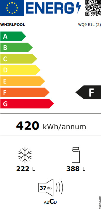 Whirlpool WQ9 E1L Ψυγείο Ντουλάπα 610lt Total NoFrost Υ187.5xΠ90.9xΒ76.7εκ. Inox