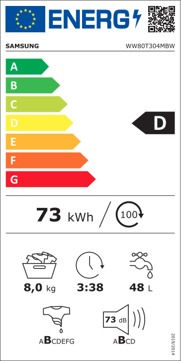 Samsung WW80T304MBW Πλυντήριο Ρούχων 8kg 1400 Στροφών