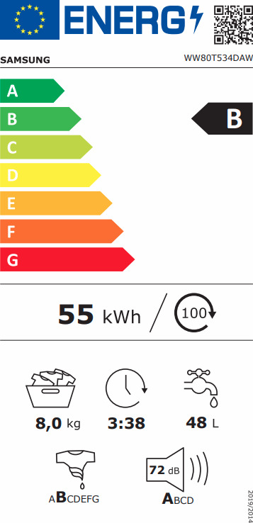 Samsung Πλυντήριο Ρούχων 8kg με Ατμό 1400 Στροφών WW80T534DAW/S7