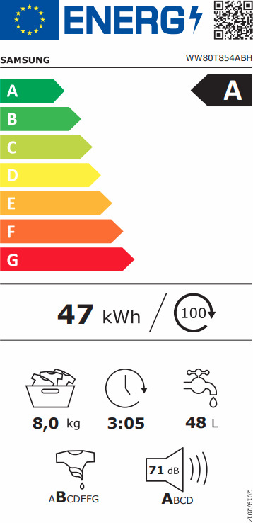 Samsung Πλυντήριο Ρούχων 8kg με Ατμό 1400 Στροφών WW80T854ABH/S6