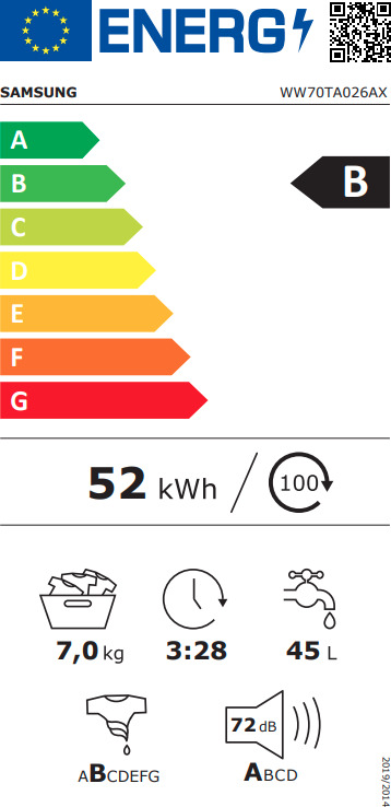 Samsung Πλυντήριο Ρούχων 7kg με Ατμό 1200 Στροφών Inox WW70TA026AX/LE