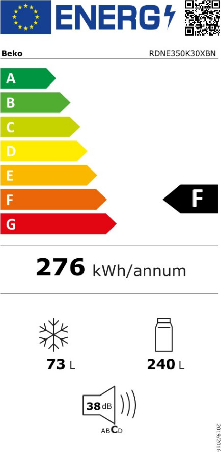 Beko RDNE350K30XBN Ψυγείο Δίπορτο 313lt NoFrost Υ172xΠ59.5xΒ65.5εκ. Inox