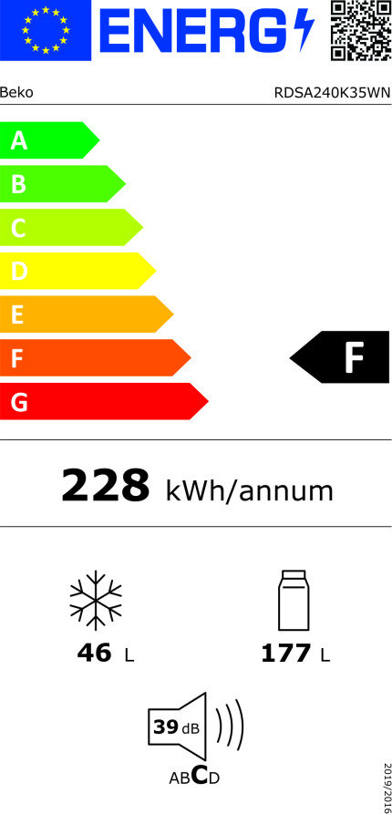 Beko RDSA240K35WN Ψυγείο Δίπορτο 223lt Υ146.5xΠ54xΒ57.4εκ. Λευκό