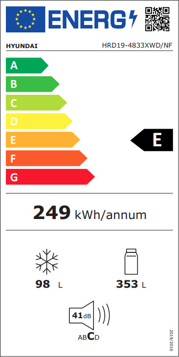 Hyundai HRD19-4833XWD/NF Ψυγείο Δίπορτο 451lt Total NoFrost Υ187xΠ70xΒ72εκ. Μαύρο