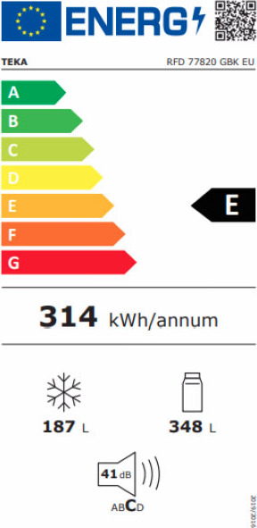 Teka RFD 77820 GBK Black Crystal Ψυγείο Ντουλάπα 535lt Total NoFrost Υ189.8xΠ83.3xΒ68.5εκ. Μαύρο