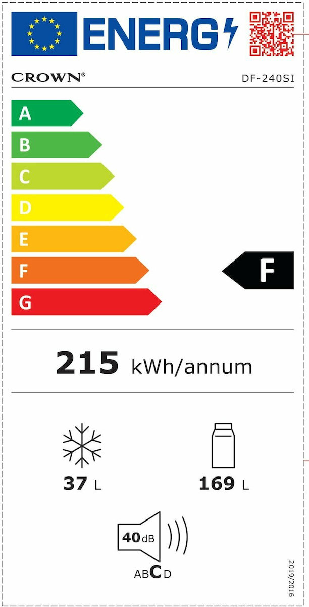 Crown DF-240SI Ψυγείο Δίπορτο 206lt Inox Υ143xΠ55xΒ55.5εκ.