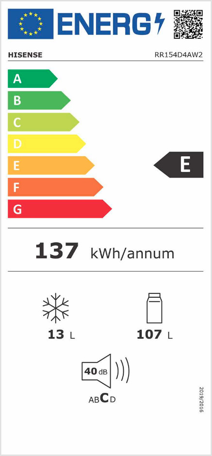 Hisense RR154D4AW2 Mini Bar 120lt Υ84.5xΠ54.5xΒ57εκ. Λευκό