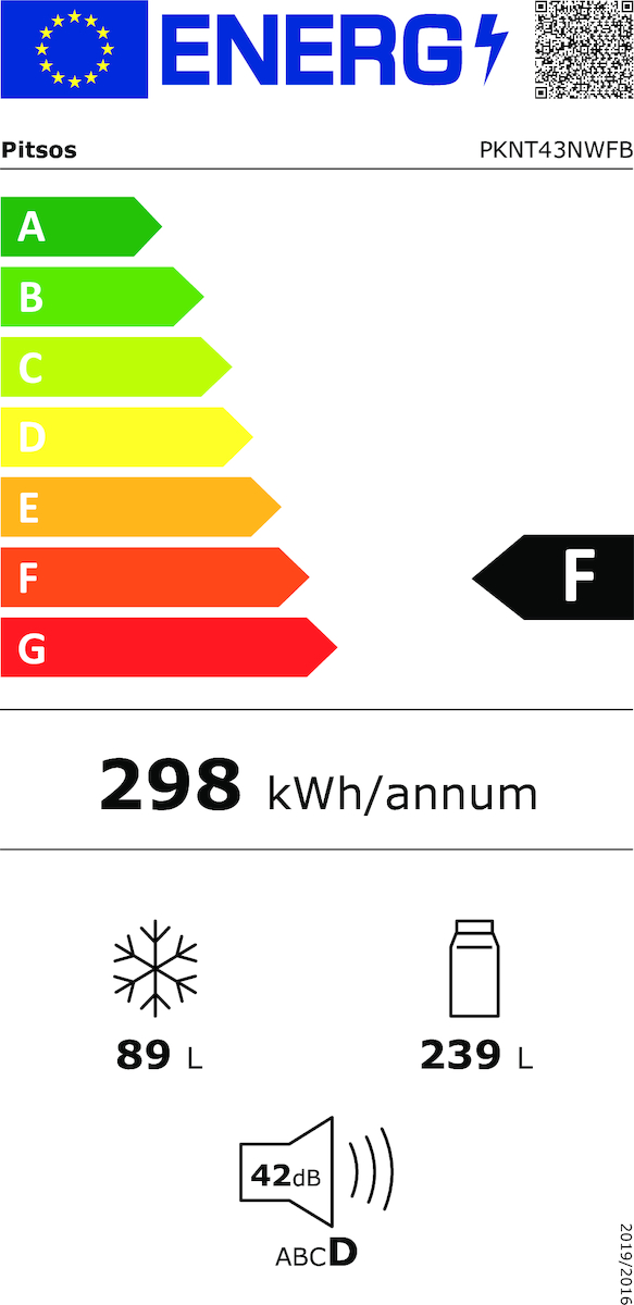 Pitsos PKNT43NWFB Ψυγείο Δίπορτο 328lt Total NoFrost Υ178xΠ70xΒ64.5εκ. Λευκό