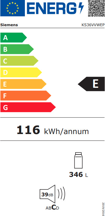 Siemens KS36VVWEP Ψυγείο Συντήρησης 346lt Υ186xΠ60xΒ65εκ. Λευκό